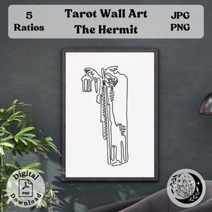 La impresión de arte de pared del tarot ermitaño, arte de línea continua, cartel de diseño minimalista para decoración brujería o espiritual, descarga instantánea imprimible