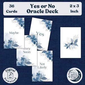 Baraja de Oráculo Simple Sí o No: 36 cartas imprimibles con respuestas positivas, negativas o neutrales a tus preguntas de adivinación - Flores Azules