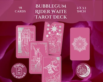 ピンクと紫のタロットカード 78 枚セット - インスタント デジタル