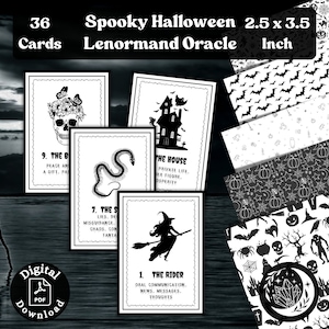 Oráculo assustador de Lenormand: um baralho para impressão de 36 cartas de adivinhação com tema de Halloween e palavras-chave para facilitar a adivinhação