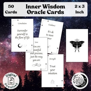 Deck d'Oracle Inner Wisdom : 50 cartes imprimables avec des messages intuitifs concernant l'amour, la force, les conseils, la consolation et le soutien