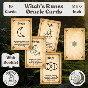Witch's Runes Oracle-kaarten: een compleet kaartspel van 13 kaarten met moderne hekserij-sigils, inclusief een klein instructieboekje