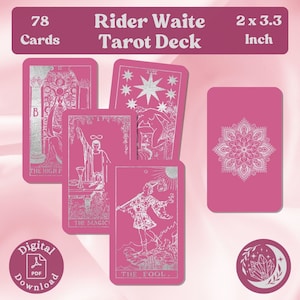 Bubblegum Pink Tarot Deck: een complete set van 78 kleine afdrukbare orakelkaarten met zacht pastelroze en zilverdraadontwerp
