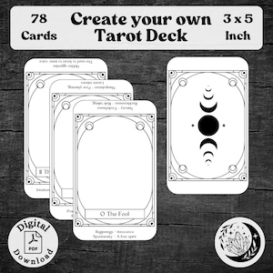 Erstellen Sie Ihr eigenes Tarot Deck mit 78 druckbaren Karten mit Schlüsselwörtern, einem benutzerdefinierten Orakel-Werkzeug für spirituelle Wahrsagung