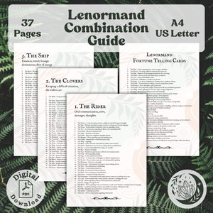 Lenormand Combination Guide : un ebook imprimable avec plus de 600 combinaisons de cartes Oracle dans des aperçus d'aide-mémoire