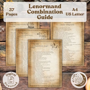Lenormand Combination Guide : un ebook imprimable avec plus de 600 combinaisons de cartes Oracle dans des aperçus d'aide-mémoire