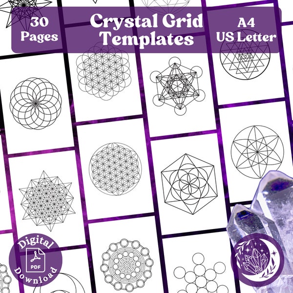 30 Printable Crystal Grid Templates for sacred geometry and crystal magick or healing