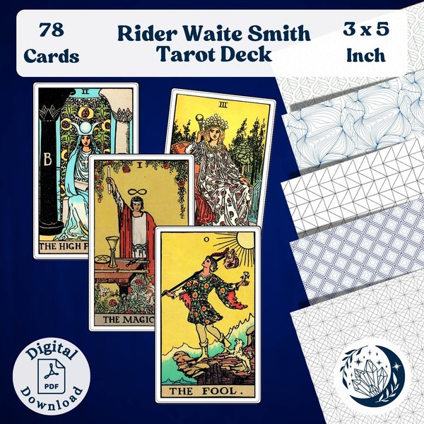 Original Rider Waite Smith Tarot Deck: set of 78 large printable oracle cards with seamless pattern design for spiritual divination practice