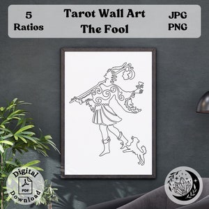 The Fool Tarot Wall Art Print, Arte de línea continua, Cartel de diseño minimalista para decoración brujería o espiritual, Descarga instantánea imprimible