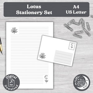 Set de Papelería Lotus Imprimible: Papel Carta con Sobre a Juego en formato PDF digital
