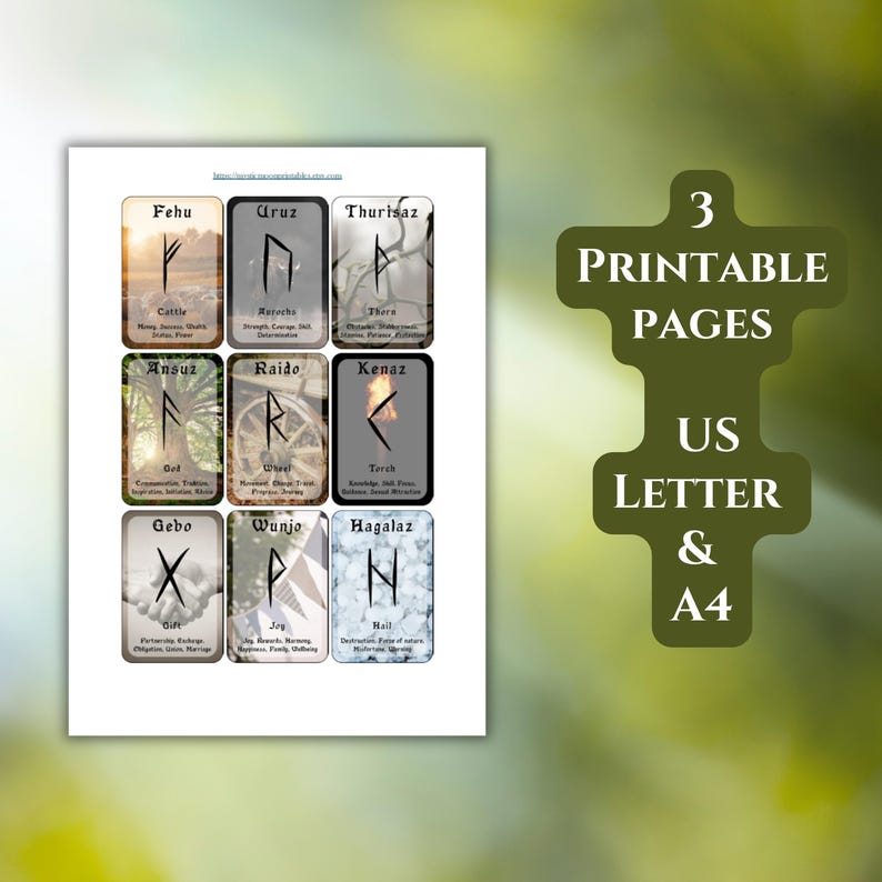 Elder Futhark Runes Deck - 24 Printable Cards With Keywords - Etsy Canada