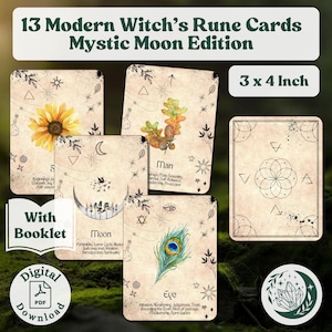Mystic Moon Witch's Runes: een compleet kaartspel van 13 afdrukbare kaarten met boek