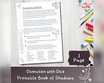 Divination with Dice, Astragalomancy Cheat Sheet, Printable Book of Shadows or Grimoire Page, Simple Oracle Reading for Beginners, Download