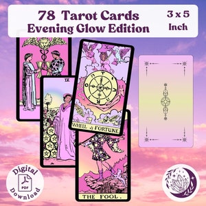 Evening Glow Tarot Deck, 78 grandes cartas de oráculo imprimibles de color rosa pastel para adivinación espiritual y adivinación