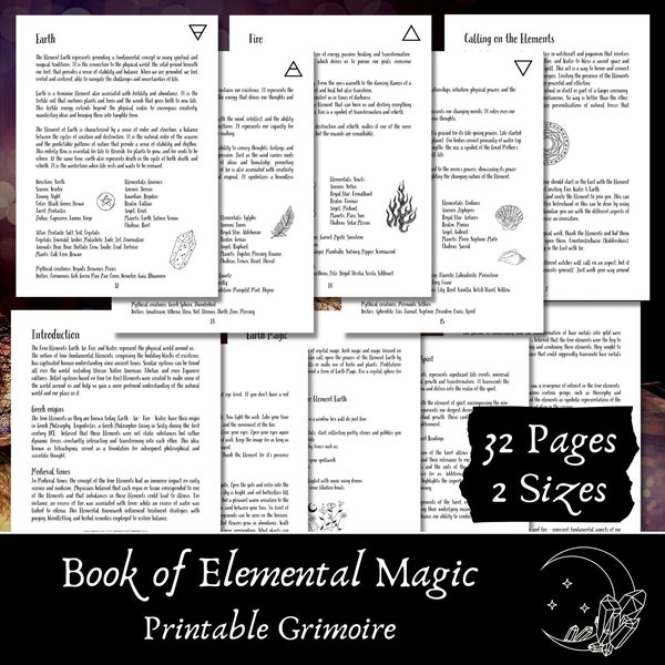 Book of Elemental Magic: a printable grimoire with cheat sheets, spells and meditations on the 4 elements earth, air, fire & water