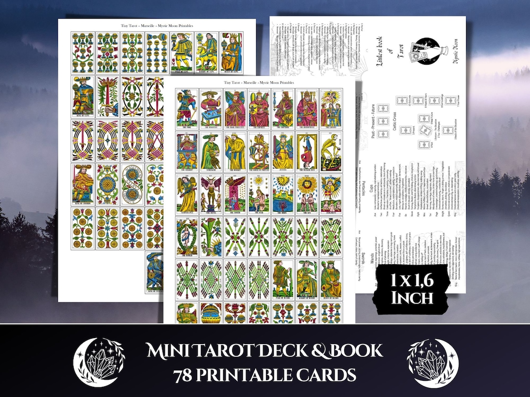 Mini Tarot Deck, Complete Set of 78 Tiny Printable Medieval Marseille ...