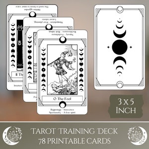 Tarot Training Deck, ein kompletter Satz von 78 großen druckbaren Orakelkarten mit Schlüsselwörtern und RiderWaite-Illustrationen für Leseanfänger