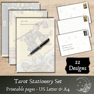 Papelería de Tarot con sobres y sellos, Papel de carta imprimible para diario o diario espiritual, Descarga instantánea en PDF