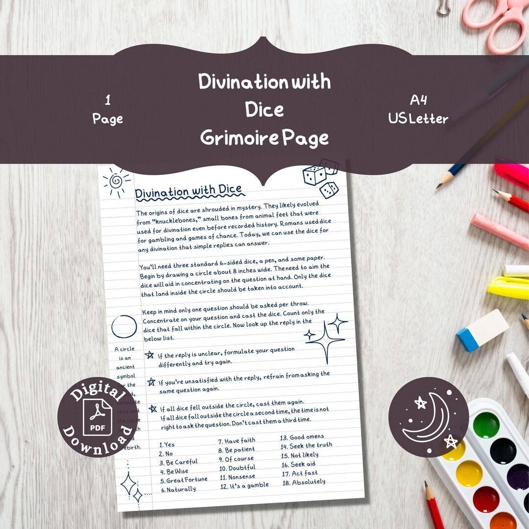 Divination With Dice Grimoire Reference Sheet - Printable PDF - Etsy