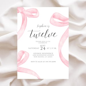 Invito per il 12° compleanno Coquette Pink Girl / Invito per la cena del 12° compleanno mobile / Inviti di compleanno eleganti Invito per il pigiama party del 12° compleanno