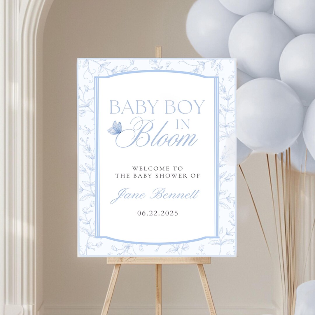 Editable Baby Boy in Blue Baby Shower Welcome Sign for Boy | Baby ...