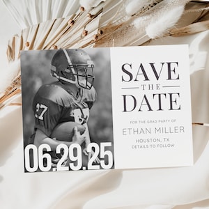 Bearbeitbar Save the Date Abschlussfeier Einladung Digitaler Download für grad | Fußball Save the Date Karten für Junge Evite Vorlage
