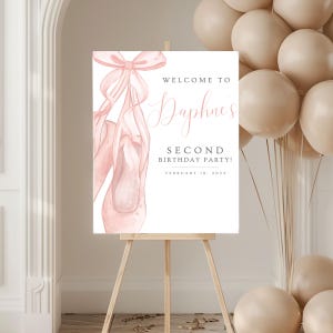 Letrero de bienvenida con decoraciones de cumpleaños con tutú para el segundo cumpleaños, tema de bailarina, decoración de invitación con tutú para el segundo cumpleaños de niña