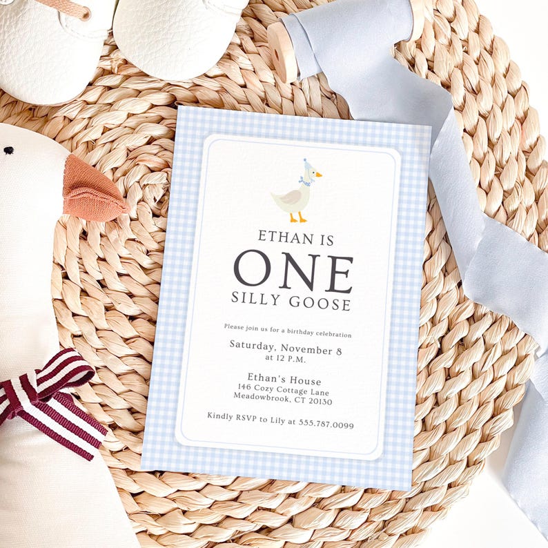 One Silly Goose Birthday Invitation Template | Canva Editable Digital Download Silly Goose Party Invite First Birthday Girl Boy 1st Birthday