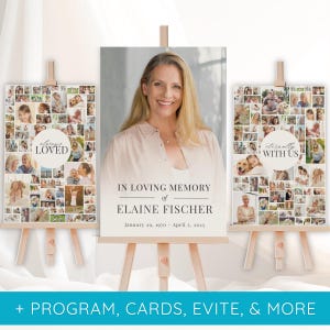 Beerdigung Zeichen für die Feier des Lebens Poster von Collage Photos Plus Funeral Program Template Canva | Trauerkarte