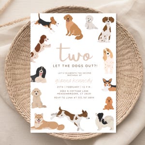Invito per il secondo compleanno Download digitale Due Let the Dogs Out Invite 2° compleanno Ragazza Evite Bad Two the Bone Tema di compleanno per cani