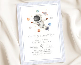 Editable 4th Birthday Invitation for Boy | Space Astronaut Digital Download Canva Template Boys Fourth Birthday Invite Evite Decor Sign