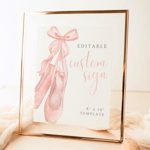 Tutu Cute 2nd Birthday Party Decor Sign for Girl Pink Ballerina Birthday Digital Download Canva Template Matching Invite