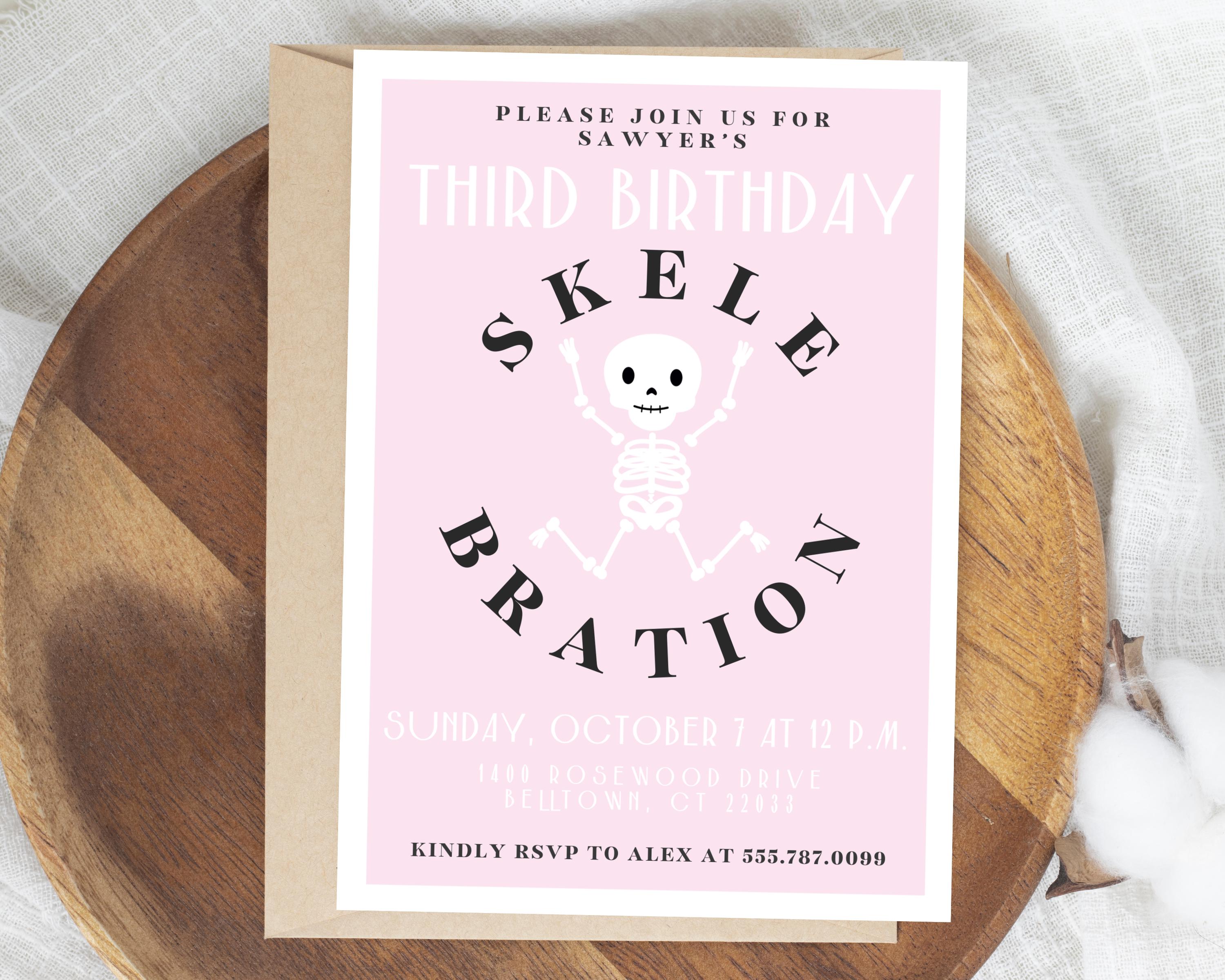 Pink Halloween Birthday Party Invitation Canva Template Instant Digital ...