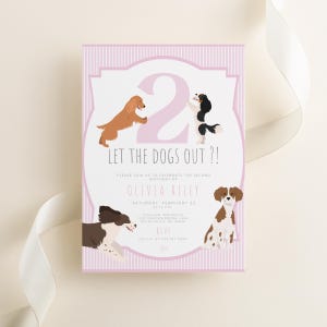 Editable Pink Two Let the Dogs Out Second Birthday Invitation Girl Digital Download Pink Evite 2nd Birthday Invite Purple Puppy Invitation