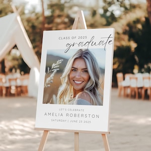 Editable Classic Graduation Welcome Sign for Grad Party Class of 2025 | Senior High School College Graduation Party Decor Girl