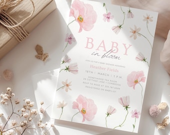 Baby in Bloom Baby Shower Invitation Bundle Pink Baby in Bloom Invite for Girl Baby Shower Decor Digital Evite Template