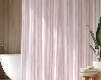 Söt rosa duschdraperi | Långa rosa ränder duschdraperi | Flickduschdraperi estetiskt randig barn studentrum shabby chic