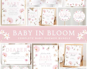 Baby in Bloom Baby Shower Invitation Bundle | Wildflower Baby Shower Decor Welcome Sign | Games and Signs | Invite for Baby Sprinkle