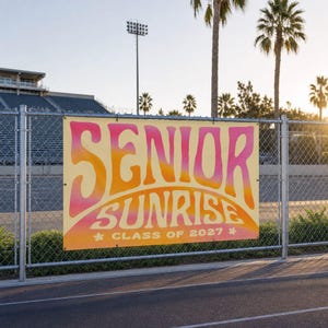 Letrero de pancarta grande de graduación de la Clase de 2027 con el amanecer. Letrero de graduación grande de la escuela secundaria 2026 con el amanecer. Decoración estética.