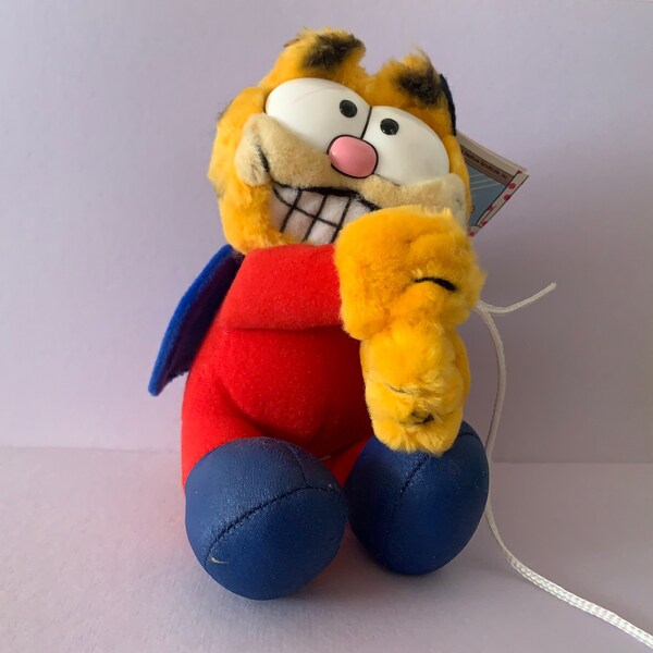 Vintage Garfield Super Cat Garfield Stuck on You New Cat Car Window Cling Plush 1978-1981 Fun Farm Dakin