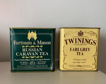 Twinings Earl Grey Tea Fortnum e Mason Russian Caravan Tea Set vuoto in latta/caddy