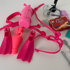 Vintage Barbie Accessories , Mix, Diving set for Barbie, Laptop for Barbie, Headphones and microphone for Barbie, Microscope for Barbie