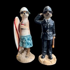 Vintage Meerkat Figurines - Policeman & Surfer - Quirky Collectibles