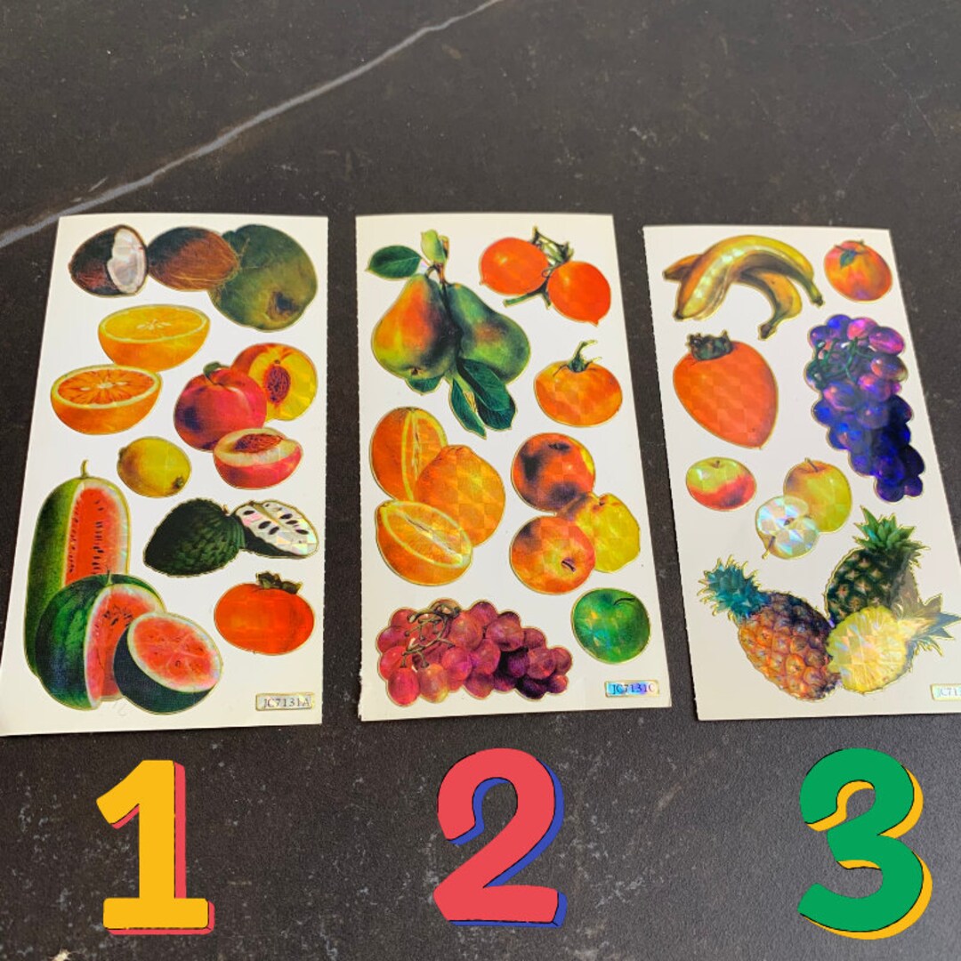 Vintage Holographic Fruit Stickers Set - Retro 80s Ephemera ...