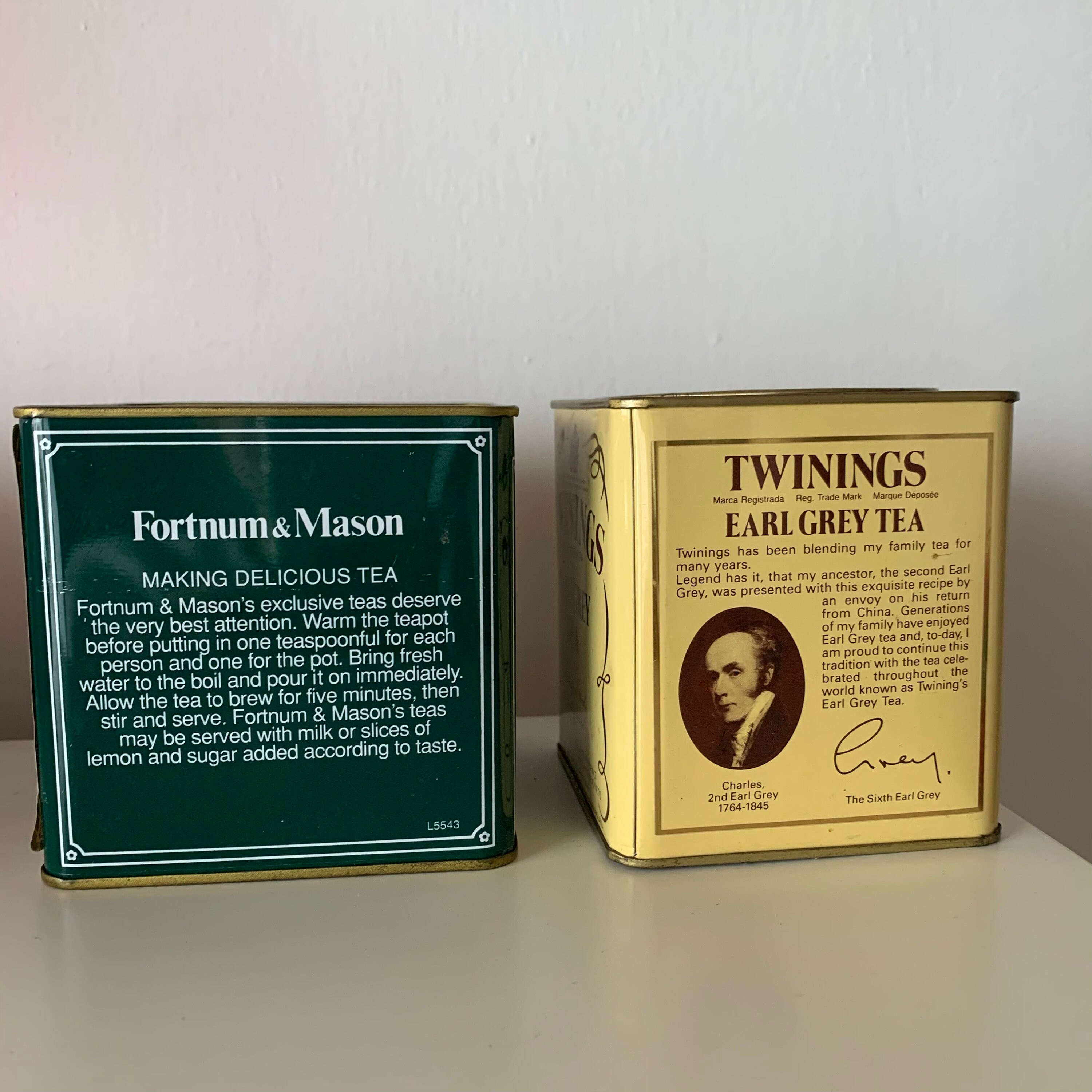 Twinings Earl Grey Tea Fortnum and Mason Russian Caravan Tea Empty Tin