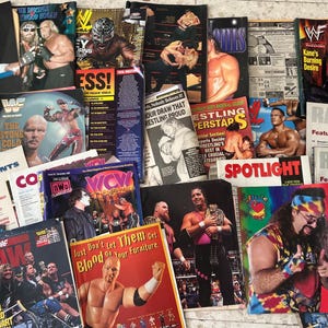 Massive WWF WCW WWE Wrestling Magazine Lot (20+) – 90s Attitude Era – Hulk Hogan, The Rock, Sting, Jericho – Vintage Posters & Raw Inserts