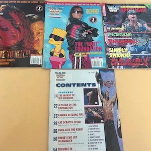 WWF Magazine Lot with Trading Cards – Kane “Welcome to Hell”, Bart Simpson Bret Hart, Shawn Michaels – 1997–1998 Issues – WWE Collector Gift