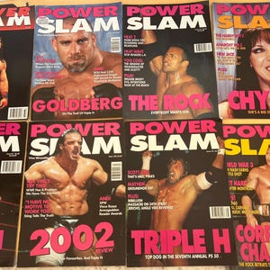Vintage WWF Power Slam Magazine Lot x9 – The Rock, Triple H, Chyna, Stone Cold – 1999–2002 Wrestling Posters & WWE Collectibles