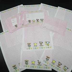 Set di inviti vintage Pucca – 8 buste e biglietti kawaii – Carta da lettere a quadretti rosa – Set di carta anime anni 2000 – Nuovo di zecca – Inviti carini