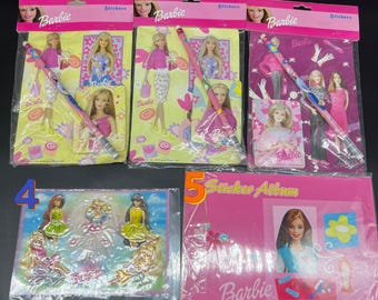Set de papelería Barbie vintage de 1998: pegatinas 3D, lápiz, artículo de colección Mattel sellado.